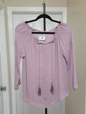 Twik Lavender Peasant Blouse with Tassel Tie